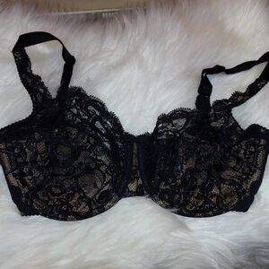Lunaire Underwire Lace Bra 32DDD, Black With Tan Lining